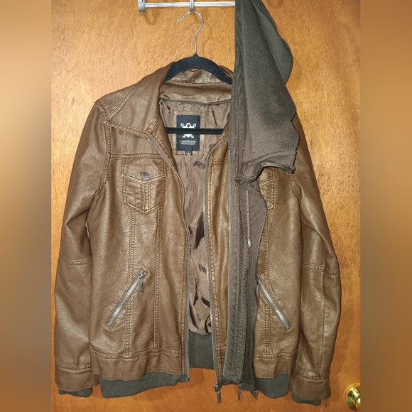 Classic Brown Leather Jacket with Hoodie - Picture 8 of 10